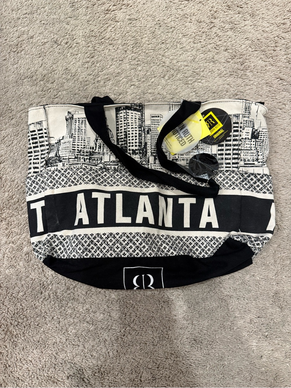 NWT Robin Ruth Atlanta Georgia Skyline Canvas Tote Bag Black White Travel
